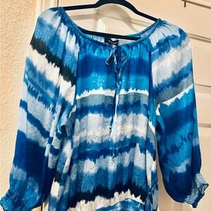 Ashley Stewart Blue Tie-Dye Peasant Tunic